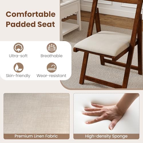 GOFLAME Folding Dining Chairs Set of 4 - Ergonomic Padded Seat & Backrest - Modern Rubber Wood Frame - Ideal for Dining