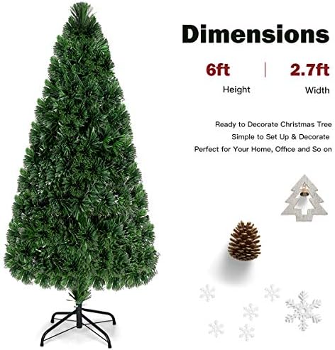 GOFLAME 6FT Pre-Lit Fiber Optic Christmas Tree - 220 Branch Tips - UL-Certified - Perfect Holiday Décor for Home, Office