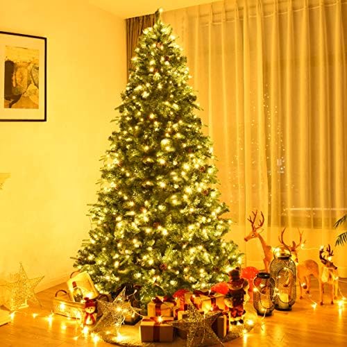 GOFLAME 8ft Pre-lit Christmas Tree with Warm White LED Lights - Holiday Home Décor for Easy Indoor Setup, Featuring Hing