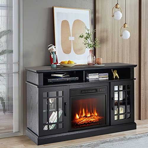 GOFLAME Fireplace TV Stand for 55" TVs - Freestanding Wood Entertainment Center with 18” Electric Fireplace, 48" Console