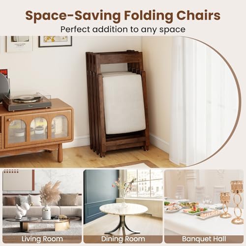 GOFLAME Folding Dining Chairs Set of 4 - Ergonomic Padded Seat & Backrest - Modern Rubber Wood Frame - Ideal for Dining