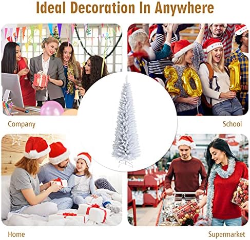 GOFLAME 7FT White Christmas Tree - Realistic Slim Pencil Design with 240 PVC Branch Tips, Unlit Holiday Decoration with