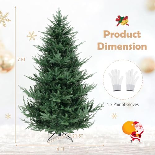 GOFLAME 7FT Prelit Artificial Christmas Tree with 340 Warm White LED Lights - Hinged Xmas Tree for Home Office Party Dec