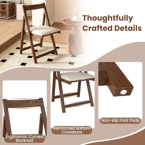 GOFLAME Folding Dining Chairs Set of 4 - Ergonomic Padded Seat & Backrest - Modern Rubber Wood Frame - Ideal for Dining