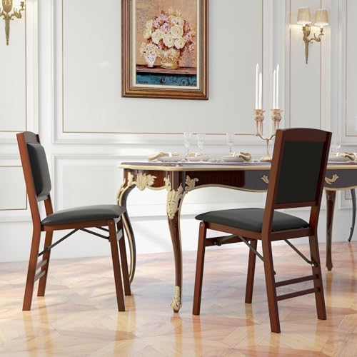 GOFLAME Folding Dining Chairs Set of 4 - PVC Padded Seat & High Backrest - Foldable Wooden Side Chairs for Living Room,