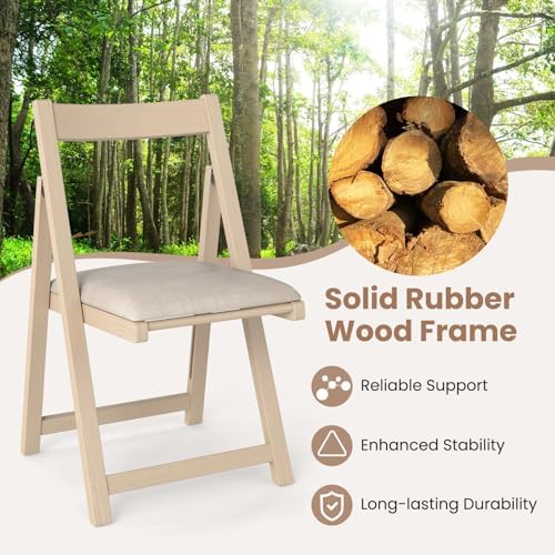 GOFLAME Folding Dining Chairs Set of 4 - Ergonomic Padded Seat & Backrest - Modern Rubber Wood Frame - Ideal for Dining
