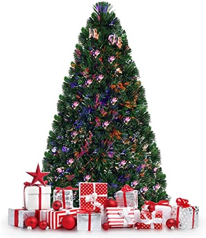 GOFLAME 6FT Pre-Lit Fiber Optic Christmas Tree - 220 Branch Tips - UL-Certified - Perfect Holiday Décor for Home, Office