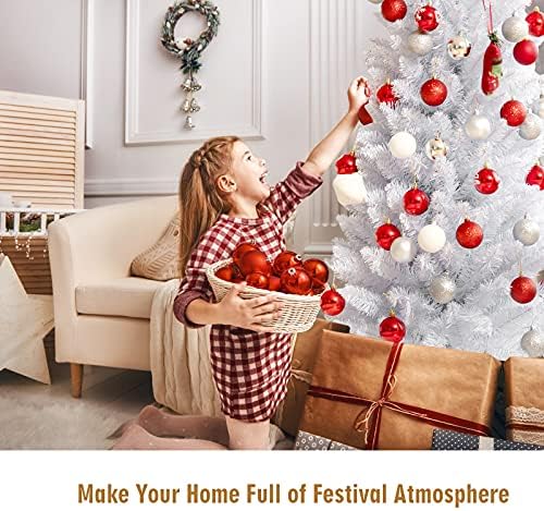 GOFLAME 7FT White Christmas Tree - Realistic Slim Pencil Design with 240 PVC Branch Tips, Unlit Holiday Decoration with