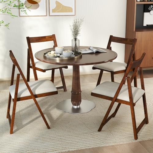 GOFLAME Folding Dining Chairs Set of 4 - Ergonomic Padded Seat & Backrest - Modern Rubber Wood Frame - Ideal for Dining