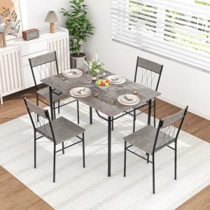 GOFLAME 5-Piece Modern Dining Table Set for 4 - Space-Saving Metal Frame Kitchen Table with Chairs for Small Spaces, Gre