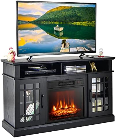 GOFLAME Fireplace TV Stand for 55" TVs - Freestanding Wood Entertainment Center with 18” Electric Fireplace, 48" Console