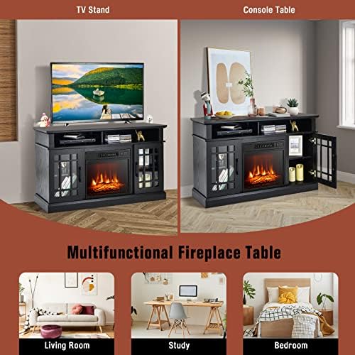 GOFLAME Fireplace TV Stand for 55" TVs - Freestanding Wood Entertainment Center with 18” Electric Fireplace, 48" Console