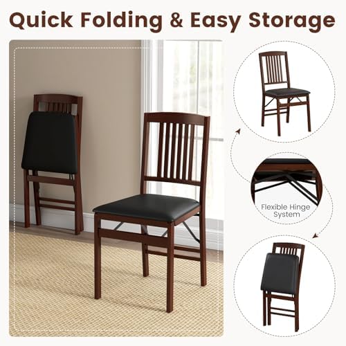 GOFLAME Folding Dining Chairs Set of 4 - PVC Padded Seat & High Backrest - Foldable Wooden Side Chairs for Living Room,