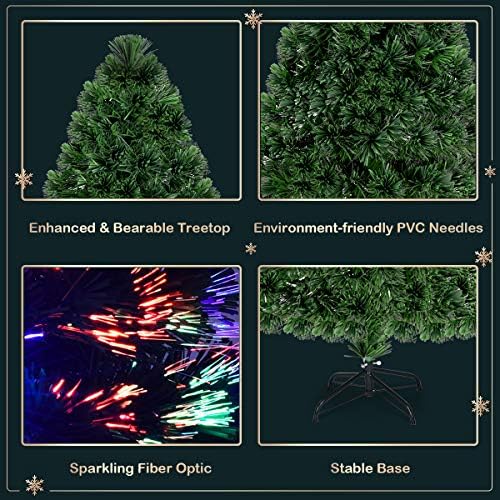 GOFLAME 6FT Pre-Lit Fiber Optic Christmas Tree - 220 Branch Tips - UL-Certified - Perfect Holiday Décor for Home, Office